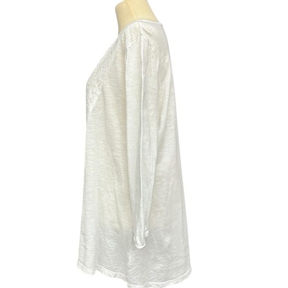 LOGO Lori Goldstein White Lace Trim Tunic Top Women’s Large Boho Cotton Long Sle - Picture 4 of 10